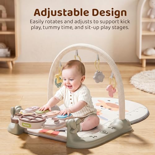 Image of Baybee 2 IN 1 Premium Play Gym for Babies I Baby Playing mat for Kids with Lights, Music & Hanging Toys I Portable Play Mat for New Born Baby with Growth Scale I Learning Baby Toys for 0 to 3 Year (Green)