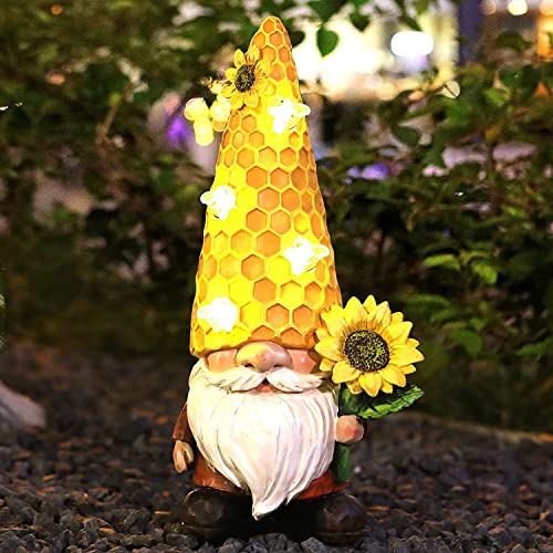 Reyiso 12.3 Inch Gnomes Garden Statue, Resin Sunflower Statues Gnome Figurine Solar Outdoor Decorations Art Sculpture For Patio Yard Lawn Garden Decor Lawn Ornaments Gnomes Gifts #TOP27