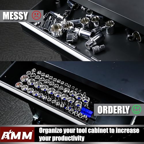 Image of AMM 9-Piece Socket Organizer, 1 /2 inch, 3 /8 inch and 1 /4 inch Drive ABS Tools-Blue Socket Holder,Heavy Duty Socket Racks, Premium Quality Socket Clip Rail Holder,The best tool trays in the garage