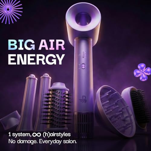 Image of Bombae (H)AirPlay Pro All-in-one Hair Styling System | Hairstyles Without Heat Damage | 110,000 RPM BLDC Motor with Ionic tech & Curling Styler with Auto Wrap | 3 Speed Settings & 4 Heat Settings with Cool Shot | 6 Interchangeable Styling Attachments