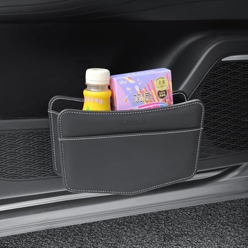 Image of Car Trash Can Small Leather Vehicle Trash Bin Car Dustbin Garbage Organizer Holder with Trash Bag Foldable Mini Cars Storage Bag Container for Auto SUV Van Trucks (Black,Clip on)
