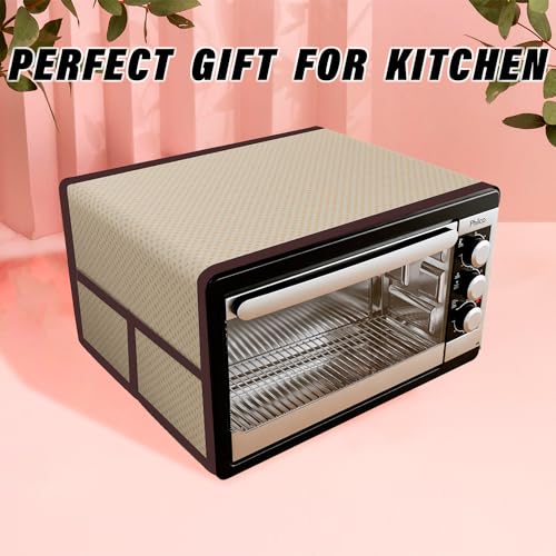 Image of Kuber Industries Oven Top Cover | Microwave Oven Top Cover | Microwave Cover with 4 Utility Pockets | Oven Cover for Kitchen Decor | Dot Design Oven Top Cover | 50 LTR | Golden