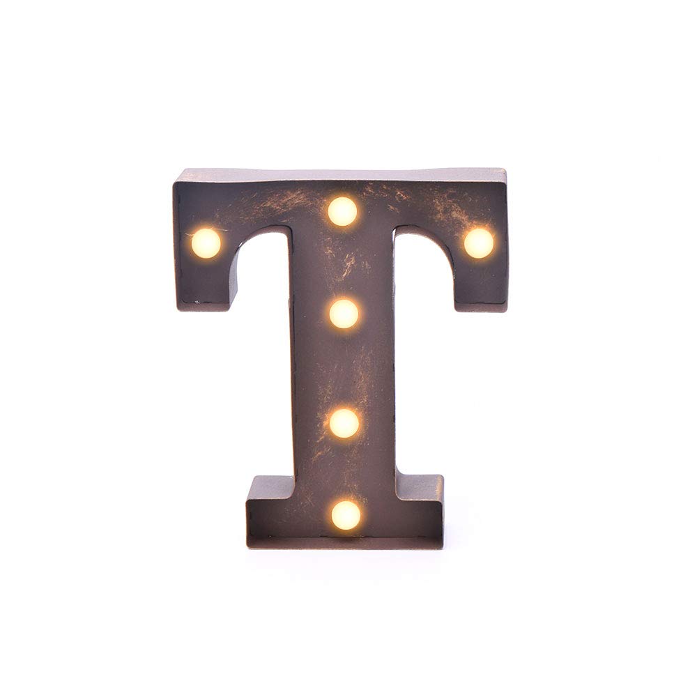 GL01 Hanging 3V Vintage Metal Rustic Golden Led Letter Light (T)