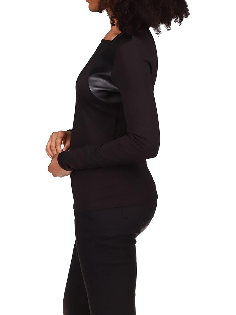 Michael Kors Long Sleeve Leather Mix Top