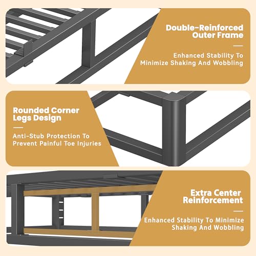 Cresyfu 6 Inch King Size Bed Frame with Rounded Corner and Squeak Free U-Slot Design, Metal Platform Bed Frames 6 Non-Slip Guards, 3500lbs Heavy Duty Steel Slat Support, No Box Spring Needed, Black by Cresyfu - Used condition - Image 8