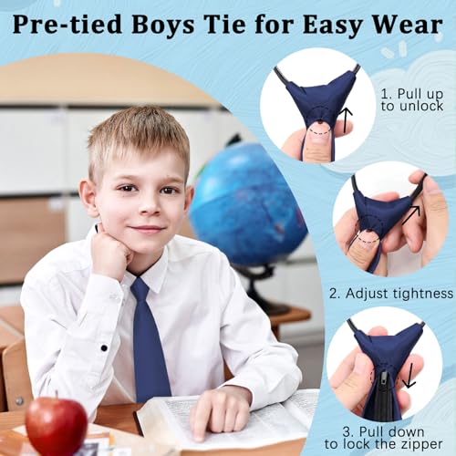 Kids Tie for Boys, Pre-Tied Zipper Tie Adjustable Boys Ties for Shool Wedding Graduation Concert4