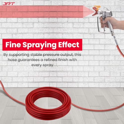 Image of JPT 1 /4 inch 15M Airless Paint Sprayer Hose, High-Flex PVC with Stainless Steel Spring Guard, 3300 PSI (228 Bar) Pressure Handle, SS Threaded Connection for Professional Paint Spray Machines