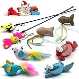 Alta calidad y Seguridad: la varita y las plumas para gatos están hechas de materiales no tóxicos y seguros para tus gatos, y la varita es lo suficientemente duradera como para usarla durante mucho tiempo