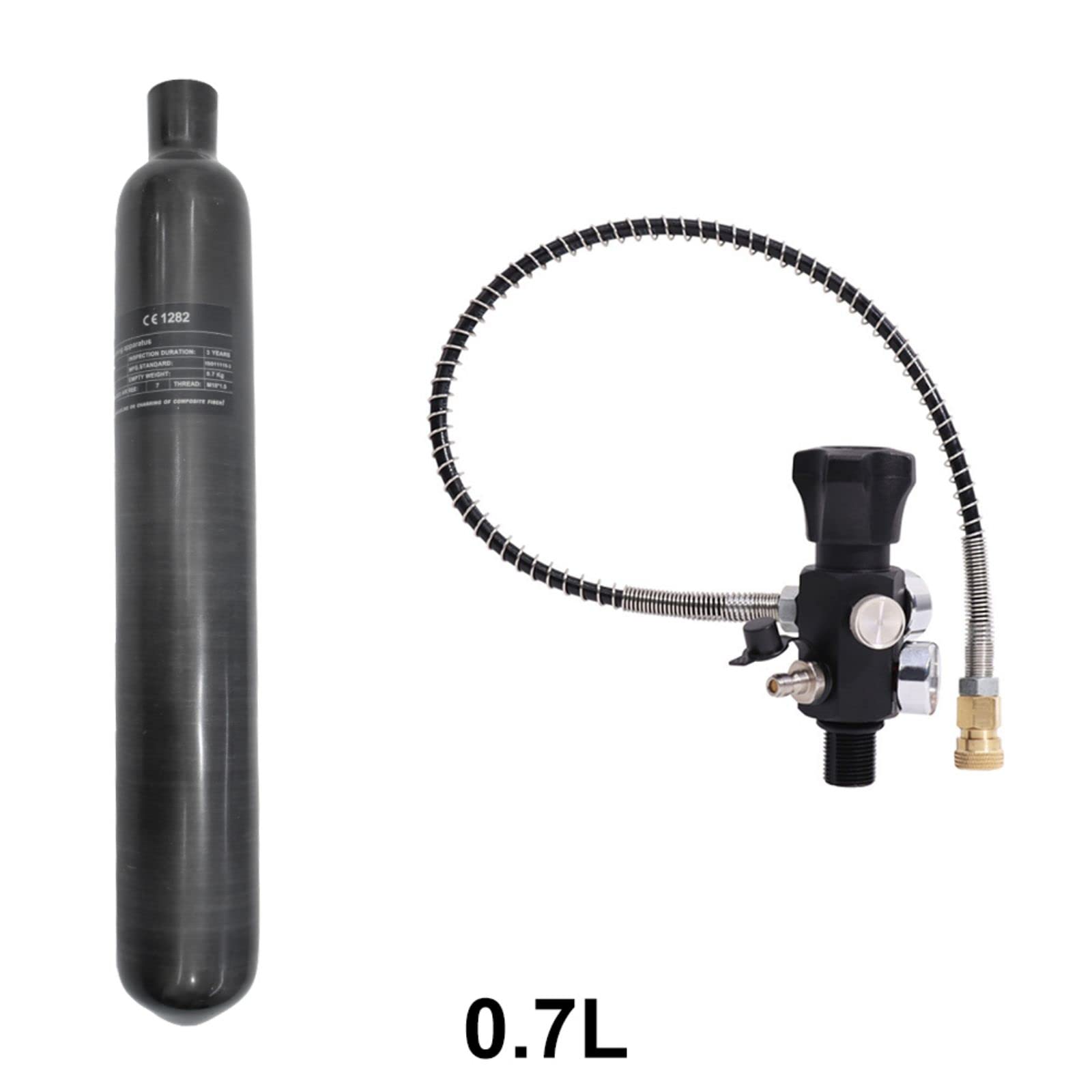 TUXING Carro Armato di Paintball PCP in Fibra di Carbonio 0.7L 4500psi Cilindro Composito Approvato CE con Regolatore di Paintball Valvola Regolatore Pressione di Uscita: 1800psi-M18*1.5