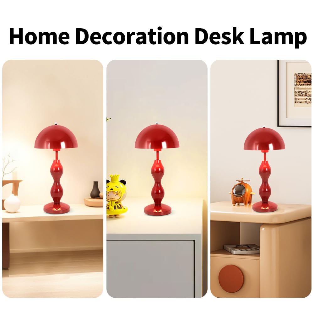 Pilz Lampe Rote,Pilz Tischlampe,Nachttischlampe E27 | Schreibtischlampe Retro,Für Kinderzimmer,Schlafzimmer,Büro,Tastenschalter,Lesestischlampe,Mushroom Lamp