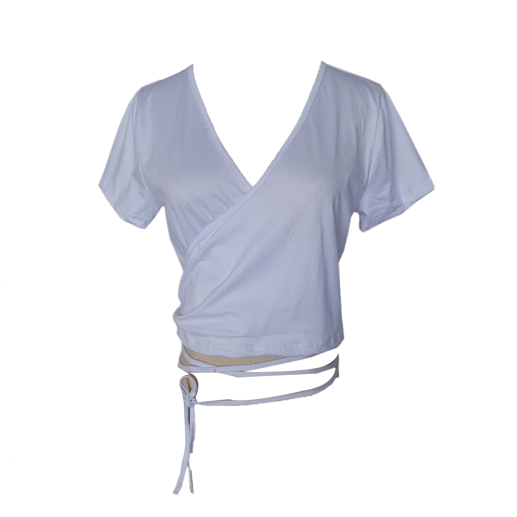 Womens Summer Short Sleeve Top Ruched Cropped Slim Blouse T-Shirts Drawstring Short Cute Crop Tops (X-Large,White)