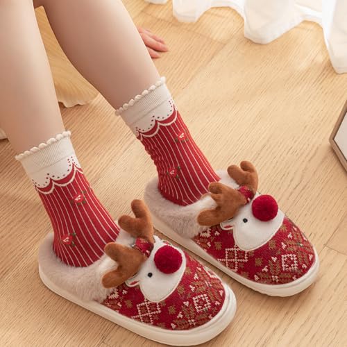 Christmas Slippers for Women Men,Retro Soft Cozy Comfy Plush Lightweight House Slippers Slip-on Indoor Outdoor Slippers,Slip on Anti-Skid Sole,Baby Cute Fluffy Reindeer Slippers,Toddler Deer Plush Soft Warm Home Slippers for Boy Girl,Indoor Shoes2
