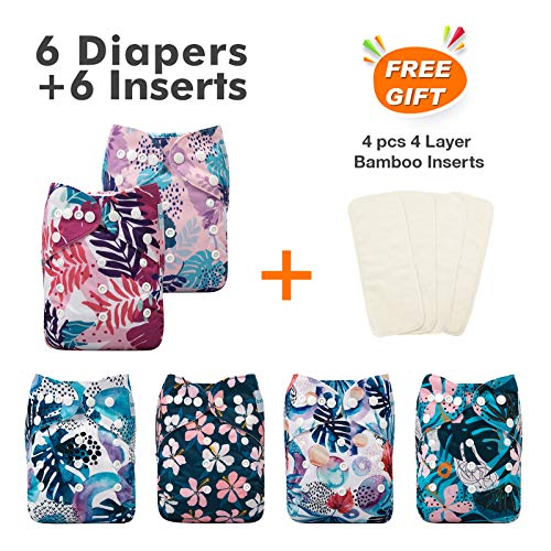 Babygoal Reusable Cloth Diapers For Baby Girls, One Size Adjustable Washable Pocket Nappy Covers 6 Pack+ 6Pcs Microfiber Inserts+4Pcs Bamboo Inserts 6Fg30 #TOP1