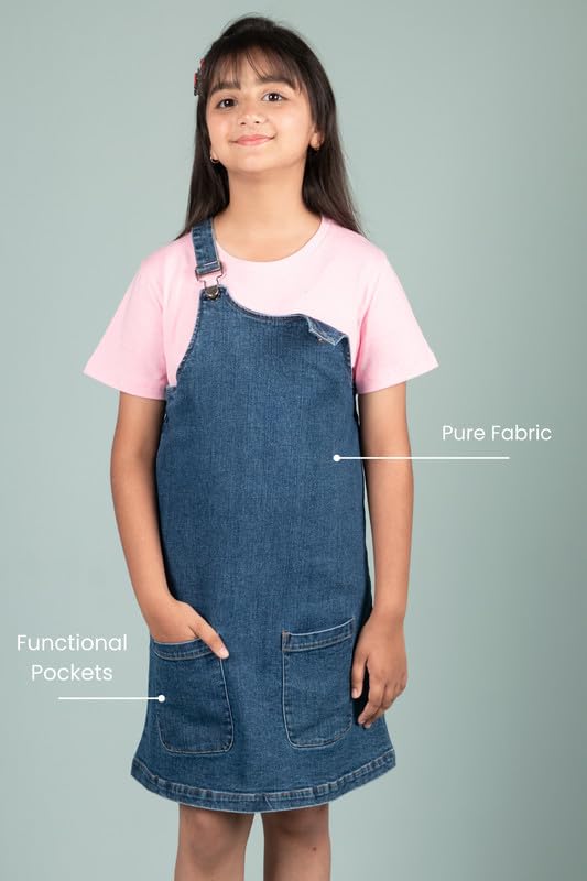 Image of Tweeny Mini Girls Kids Pure Cotton Pinafore Dress Winter Summer Premium Dungaree Dresses with Pockets (Without T-Shirt)