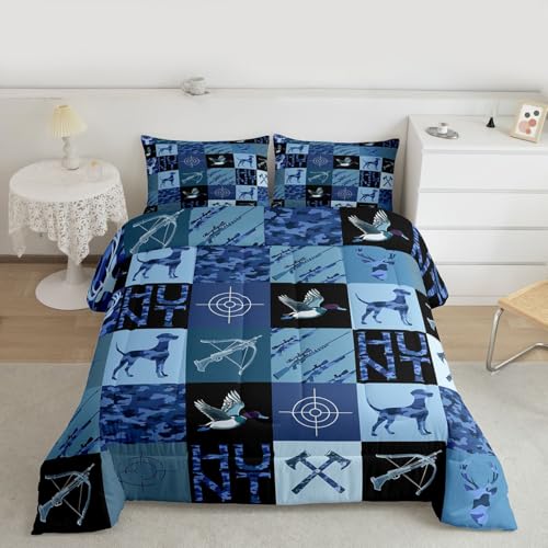 Image of Feelyou Hunting Camo Theme Comforter Set Queen Size for Boys Teens Kids,Camouflage Deer Duck Hunt Bedding Sets Mallard Duck Hunter Quilt Men Blue Room Decor