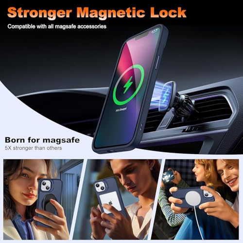 Image of VONZEE Clear Camera Kickstand Case for iPhone 15 Plus, Built-in Adjustable Camera Stand, Clear Magnetic Mag-Safe Shockproof Classic Series Phone Cover (Blue)