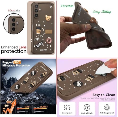 Image of Bintage Cute Fun Taddy Cartoon 3D Ball Milk Donut Coffee Cup Silicon Case Full Body & Camera Protection Back Cover Compatible for Samsung Galaxy A14 (5G) - Brown