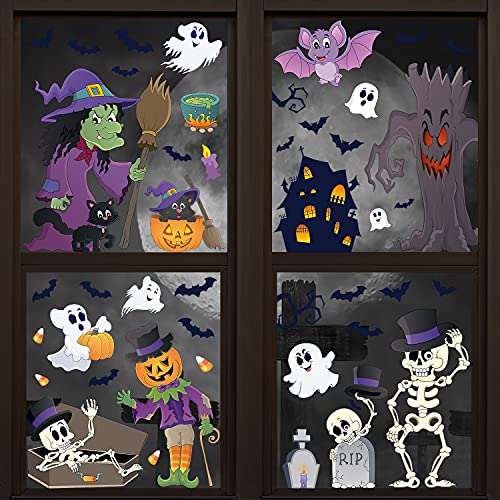 STEFORD Halloween Window Clings,110+ Pieces Halloween Vinyl Double-Side Window Glass Stickers Decals for Halloween Party Decorations