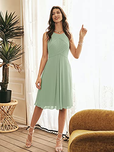 Alicepub Halter Chiffon Bridesmaid Dress Short Cocktail Formal Dresses For Women Party, Sage Green, Us14 #TOP2