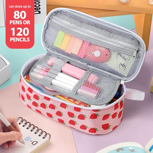 Image of Jcocylse Large Capacity Pencil Case Portable Pencil Pouch Bag School Supplies for College Students Girls Boys Adults(Strawberry)