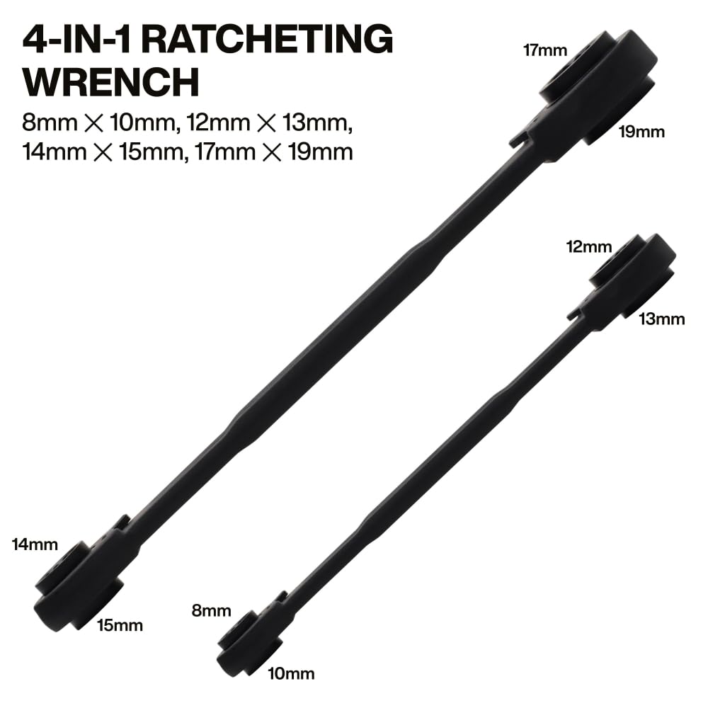 KLEIN TOOLS Set di chiavi a cricchetto 4 in 1, 2 pezzi, otto misure metriche esagonali, 8 x 10 mm, 12 x 13 mm, 14 x 15 mm, 17 x 19 mm, cricchetto a 90 denti, design passante, 68216M