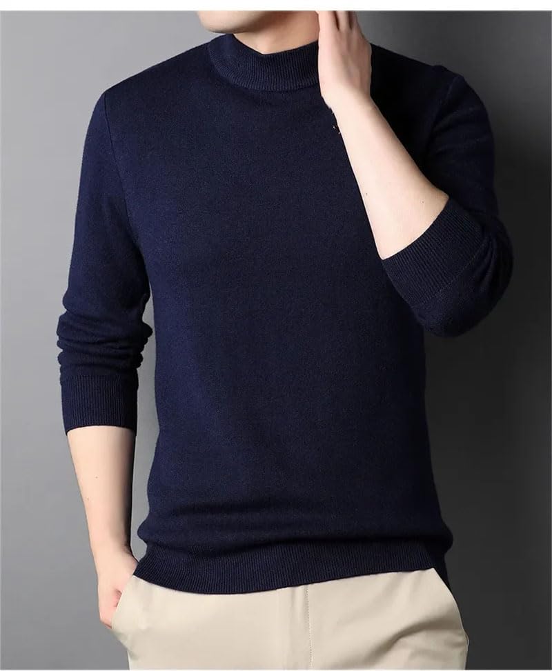 Men's Knit Long Sleeved Sweater Half High Collar Casual Knitwear Pullovers3