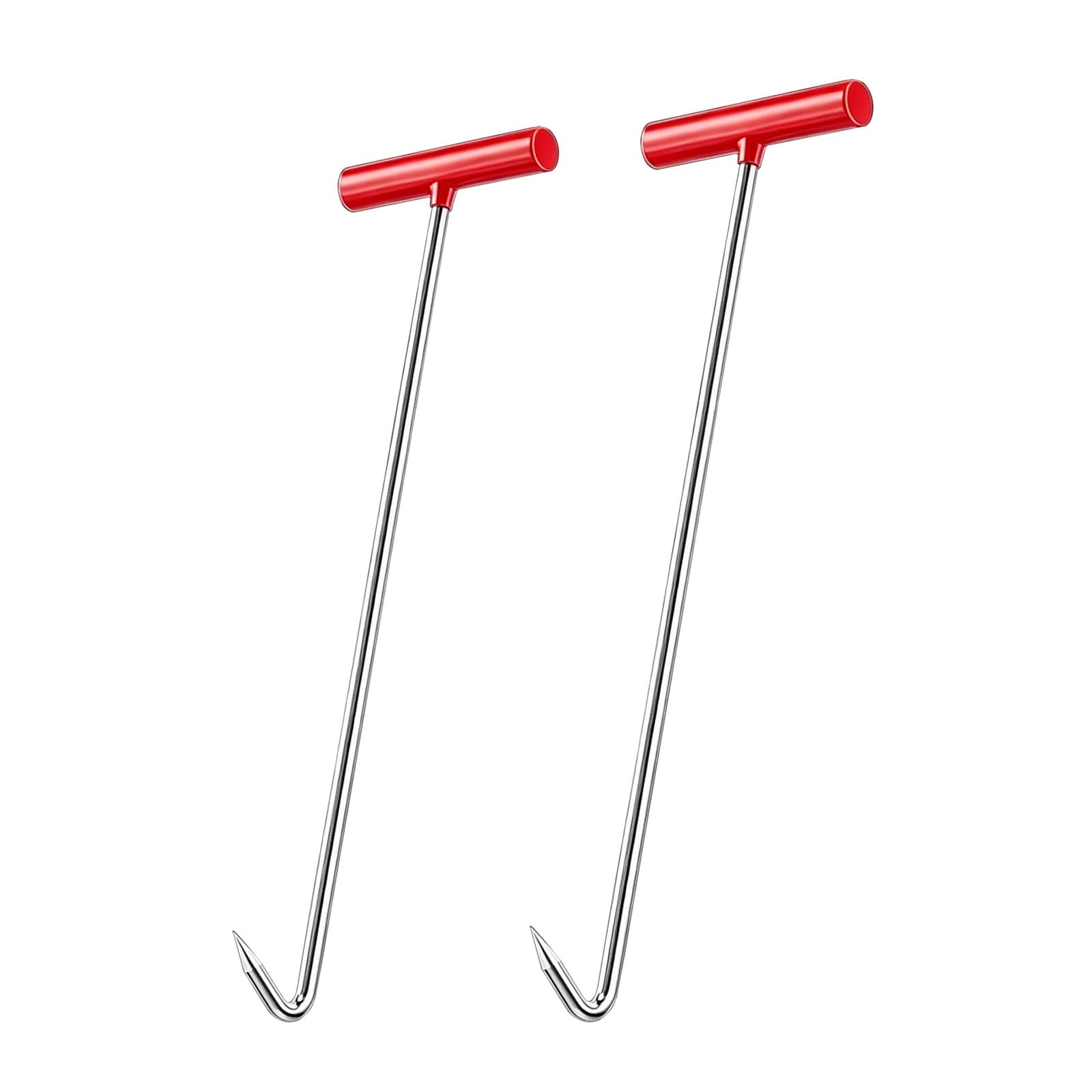 Paquete de 2 Ganchos T de Goma, Color Rojo, 11 a 38 5/8 Pulgadas | Gancho en forma de J puntiagudo de acero inoxidable, ejes de 5/16 y 3/8 pulgadas(8mm/0.3in Thick,68cm/26.8in)