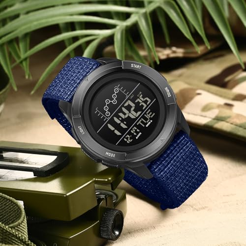 Mens Digital Watch with Nylon Strap Red Sports Wrist Watches for Men Women with Countdown LED Day Date Dual Time Display Alarm Stopwatch2