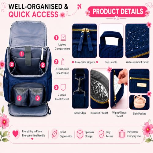 Image of Baby Diaper Bag | Diaper Bag for Mothers For Travel | Baby Bags For Mothers Carry | Baby Diaper Bag For Mother For Travelling | Mommy hand Tote Sling Lugguage diapers Handbags with Changing Mat
