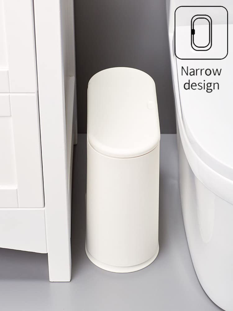 White Slim Rectangular Plastic Trash Can with Press Type Lid,12 Liter / 3.2 Gallon Narrow Trash Bin with Pop-up Lid for Toilet,Bedroom,Bathroom,Office,Kitchen,Powder Room