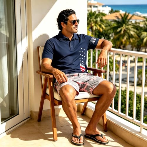 Camisetas Polo para Hombre con Estampado de Bandera Estadounidense, Camisas de Golf Patrióticas con Tecnología Antitranspirante y Secado Rápido miniatura 6