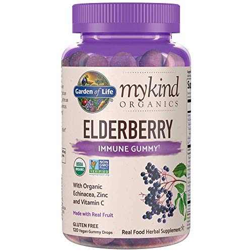 Garden of Life mykind Organics Elderberry Gummies - Immune Support Supplement with Organic Fruit & Herbal Blend of Elderberry, Echinacea, Zinc, Vitamin C - 120 Vegan, Non-GMO & Gluten Free Gummies