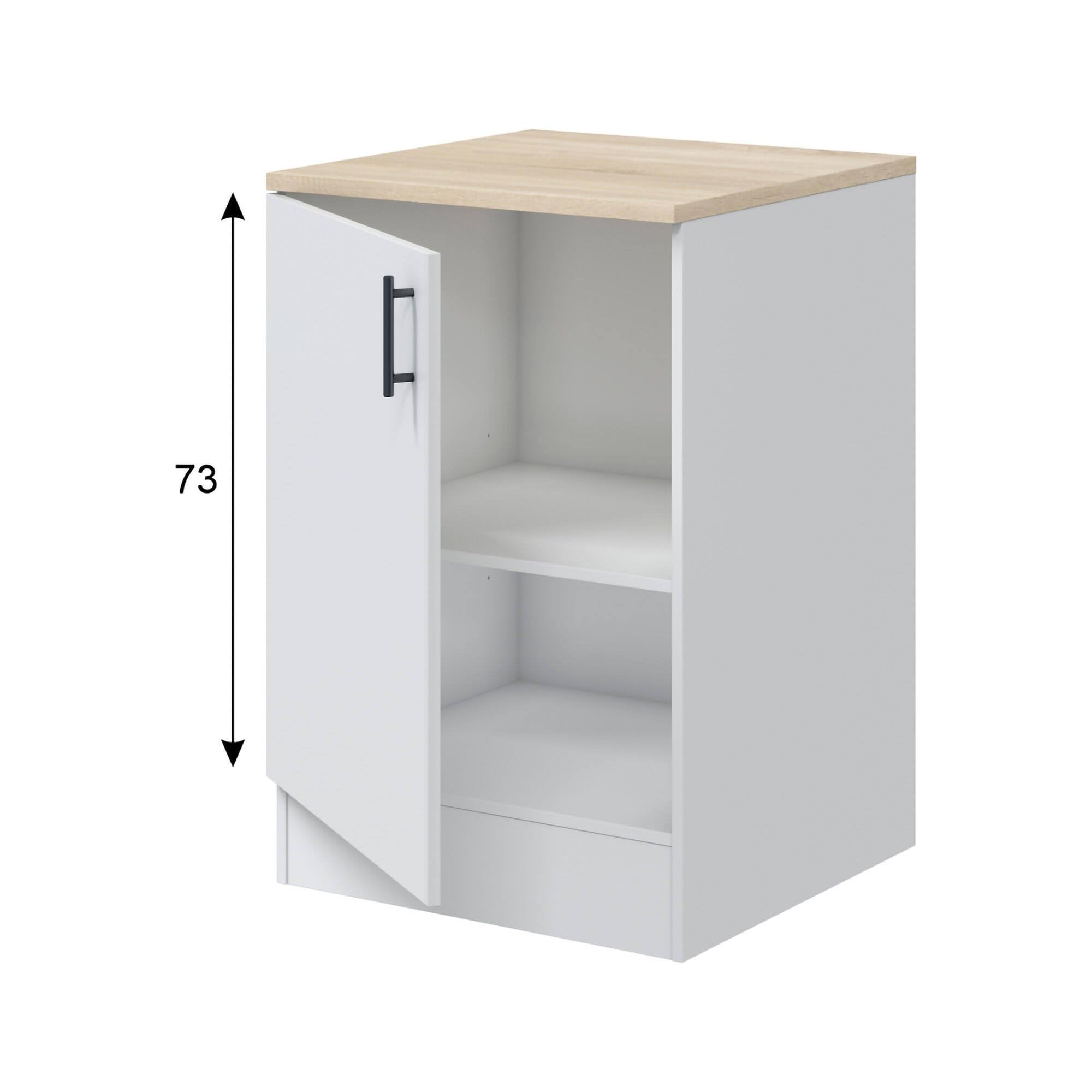 Mobile 1 anta Fombio, Armadietto verticale, Modulo contenitore, Base cucina compatta, 60x60 h90 cm, Bianco e Rovere