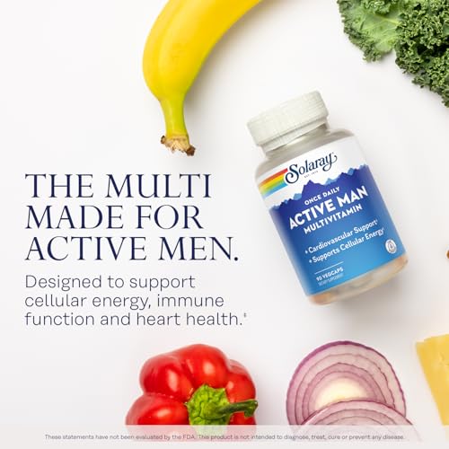 Image of SOLARAY Once Daily Active Man Multivitamin - Cellular Energy and Immune Support Supplement w /Vitamin D, Vitamin C, B12, B6, Zinc, Lutein, Digestive Enzymes, Whole Foods, 60-Day Guarantee, 90 Servings
