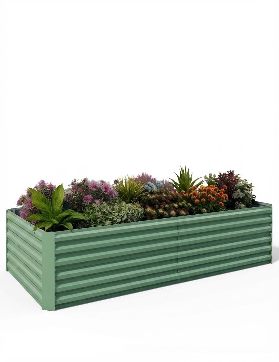 Acekool Hochbeet Metall 240x120x60CM—Quadratisch,Hochbeete Für Garten Und Gemüsegarten, Gemüse & Pflanzen, Ideal Für Gemüse, Kräuter & Blumen, Grün