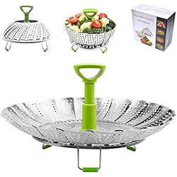 Cacerola Al Vapor BangShou Cesta Vaporera Plegable de Acero Inoxidable 11'' Steamer Cesta Plegable Vaporera con Asa Extraíble para Verduras y Frutas, Cesta Plegable, Apto para Lavavajillas (Nuovo 11'')