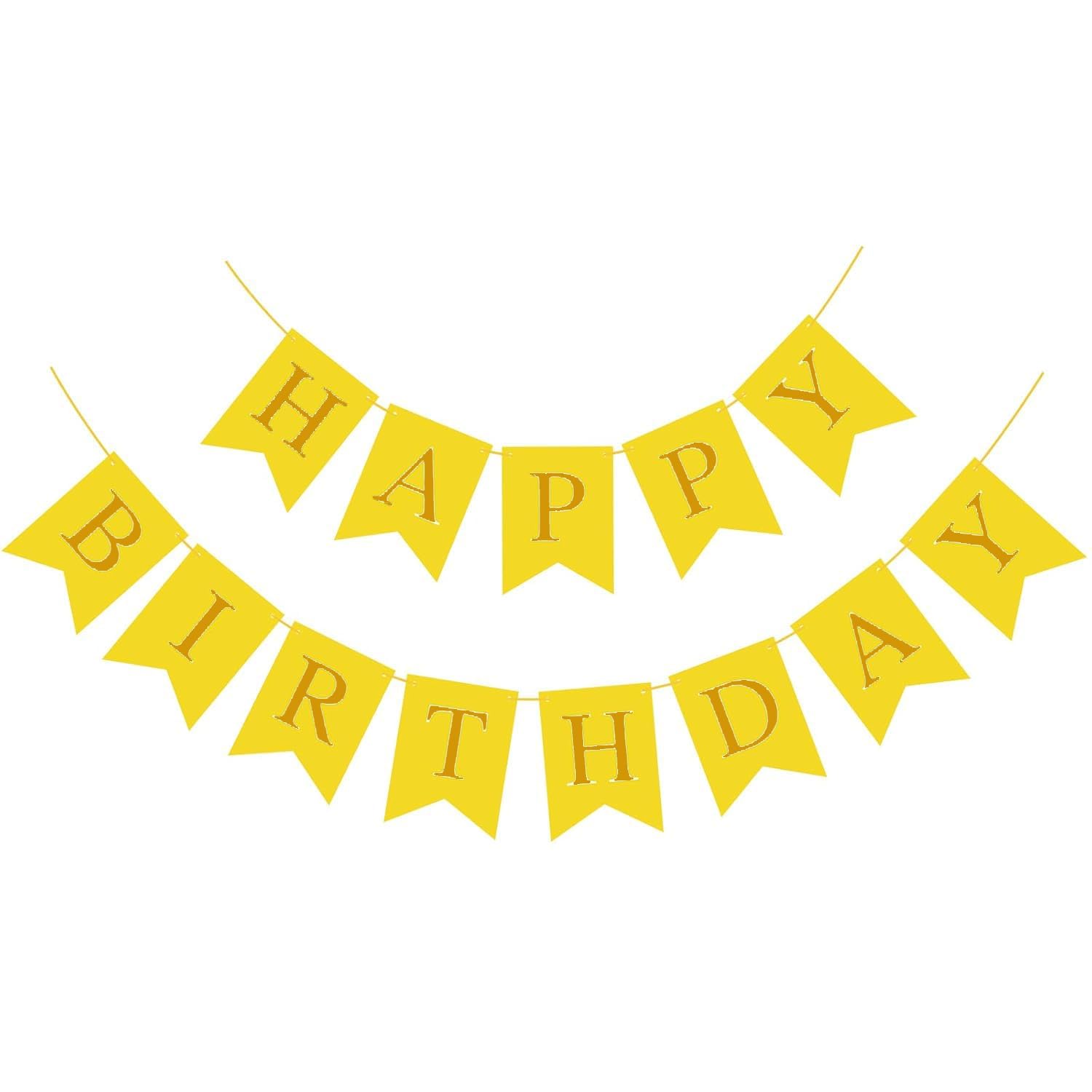 KSHGTB Yellow “Happy Birthday” Banner Sign for Backdrop Party Decorations Bunting Flag Tea Party Supplies Wall Decor Happy Birthday Bunting Yard Decoration