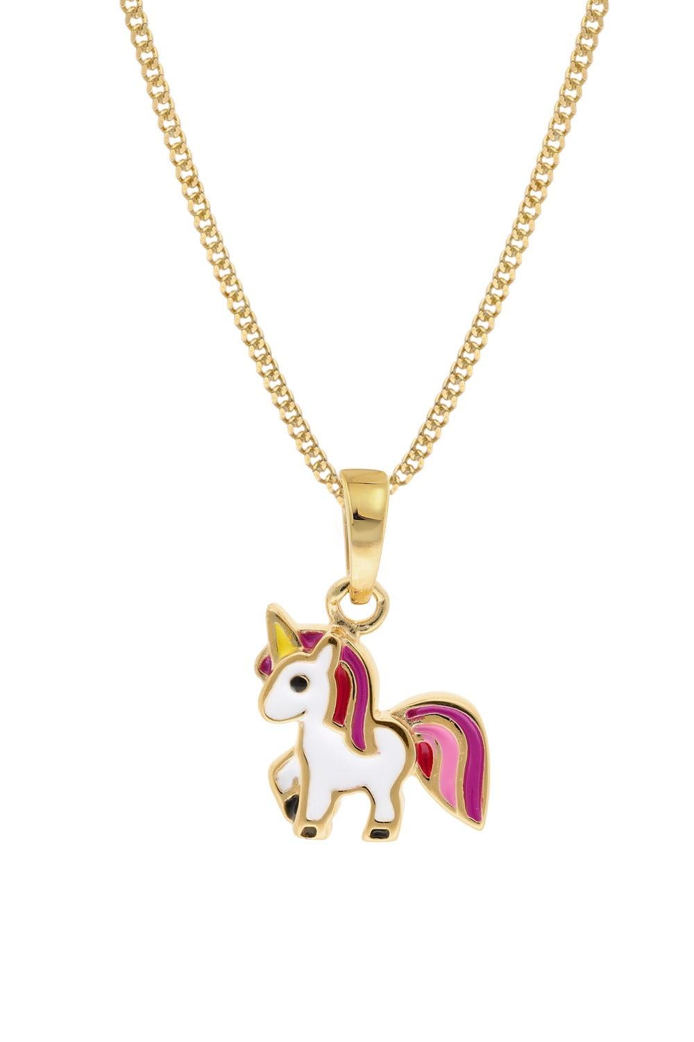 trendor Kinder-Anhänger Gold 333 Einhorn mit goldplattierter Silberkette | liebevolles Schmuckstück für Mädchen, zauberhafte Geschenkidee