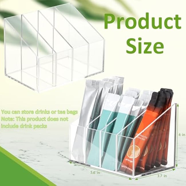 Water drink Packet Holder Water Flavor Packet Storage Container Water Flavor Packet Organizer Storage Basket Acrylic with Removable Dividers for Storage Bins for Refrigerator Organizer Bins Cabinets