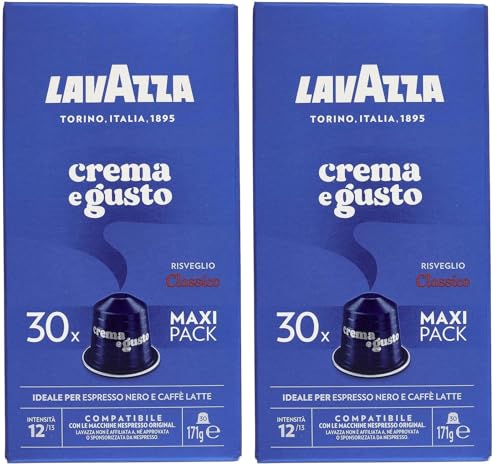 Lavazza, Crema e Gusto Classico, 30 Cápsulas de Café Compatibles con Máquinas Nespresso Original, con Notas de Chocolate, Madera y Especias, Arábica y Robusta, Intensidad 12/13, Tueste Medio