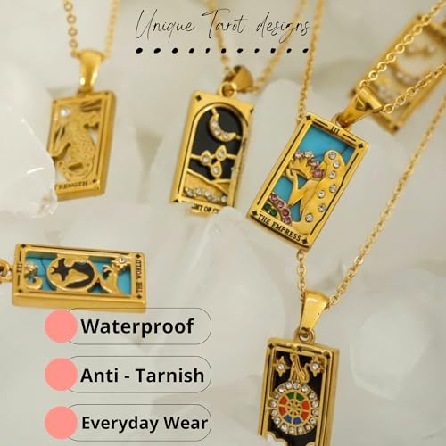 LUVA Tarot Card Pendant Necklace - 18K Gold Plated Stainless Steel - Enamel CZ Stone Tarot Deck Charms - Mystic Jewelry - Zodiac & Spiritual Gift - Waterproof, Anti Tarnish4