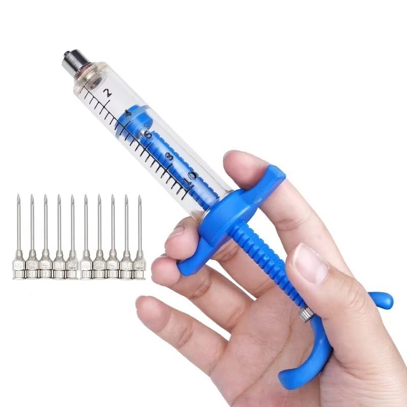 Dispositivo Veterinario per Somministrazione Siringa Veterinaria in Plastica per per Animali da 10/30/50ML con Ago per Alimentazione di Uccelli per Pollame(10ml Blue)