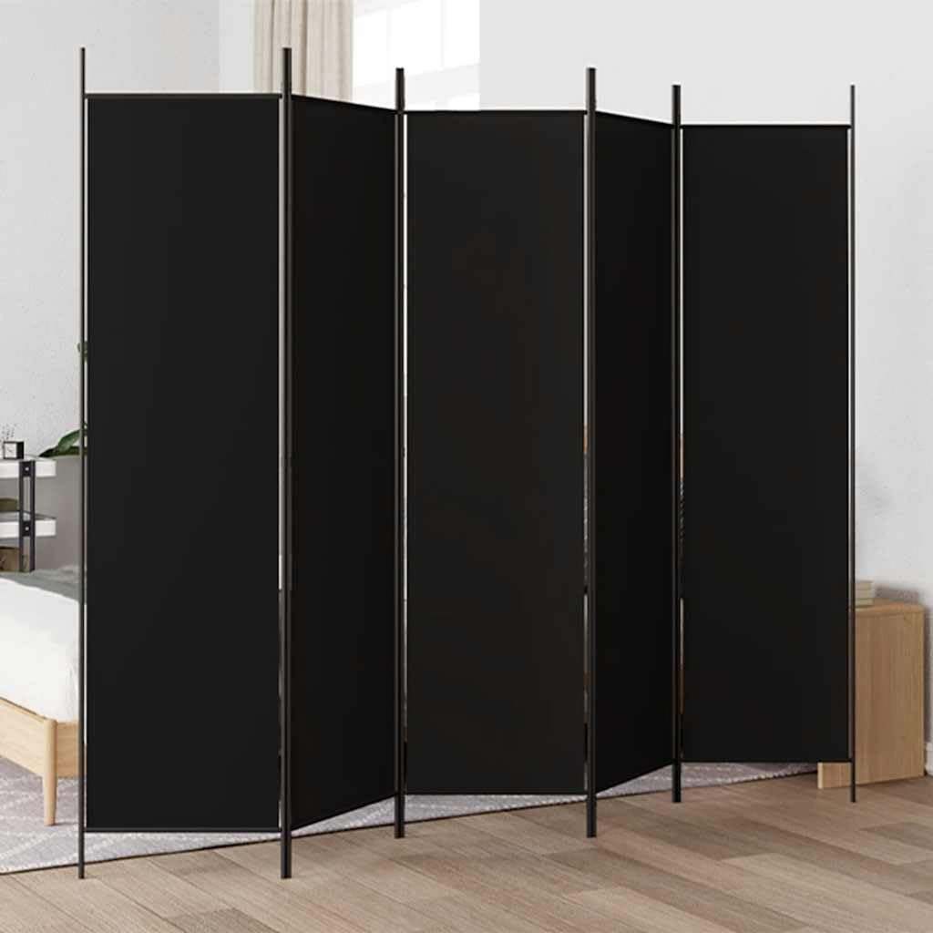 5-Panel Room Divider Black 98.4x78.7 Inches Folding Room Partition Screen Fabric Privacy Divider for Bedroom, Window, Background Wall