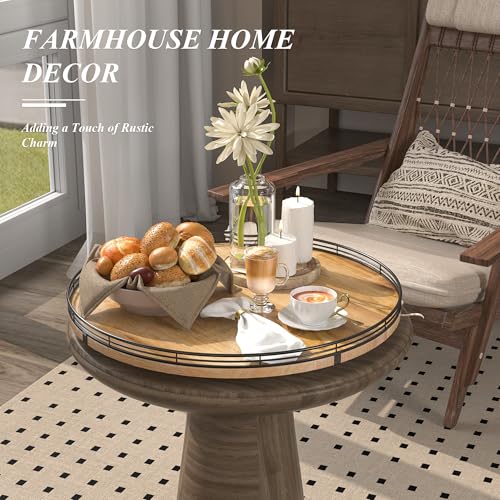 Image of 18 inch Lazy Susan Oak Wood Turntable Organizer for Cabinet, Farmhouse Round Wooden Large Lazy Susan Organization and Storage for Dining Table, Pantry, Kitchen, Countertop, Cupboard, Home Decor