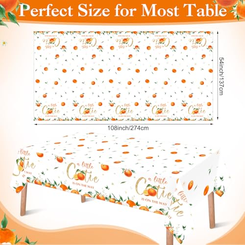 Image of Ganeen 3 Pcs Little Cutie Baby Shower Tablecloth Disposable Plastic Tangerine Tablecloth Little Cutie Is on the Way Table Cover for Baby Shower Decor Orange Fruit Birthday Party Supplies 54 x 108 Inch