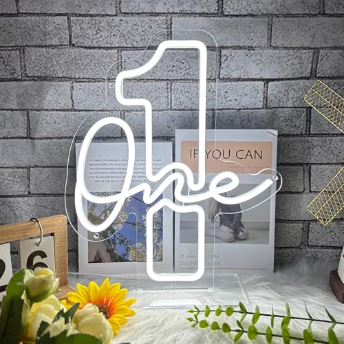 Image of One Neon sign, One Led sign for First Birthday, 1st Birthday Neon Light for Bedroom, Kids Room, USB Powered Light Up Signs for Party Decor
