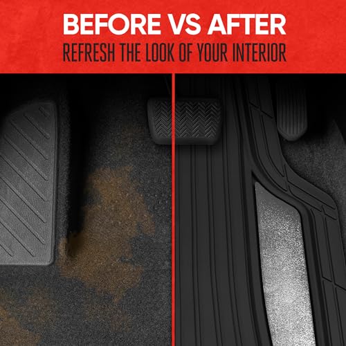 Image of Motor Trend ChromeTech Car Floor Mats Full Set - Durable Rubber Floor Mats for Cars with Two Tone Accent, All Weather Interior Protection for Front and Rear with Non-Slip Backing, Silver Chrome