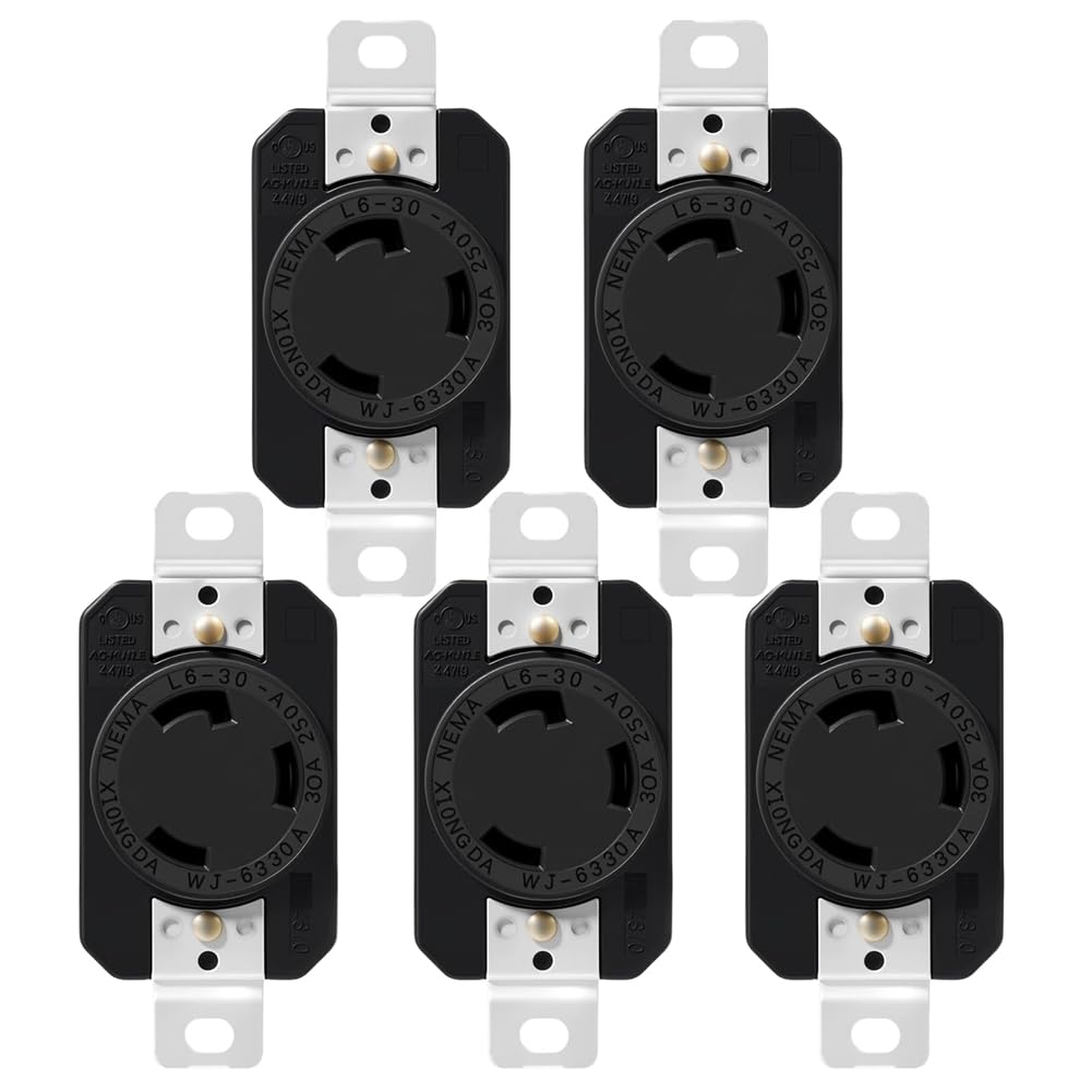 Jnchdghwa for Generator, RV, Marine& Welding, 5-Pack NEMA L6-30R 30A 250V Locking Receptacle UL Listed