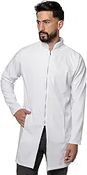 Jaleco Masculino com Ziper Slim Gola Padre Two Way Style Médico Enfermeiro Dentista (P, Branco)