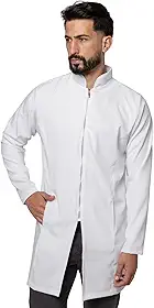 Jaleco Masculino com Ziper Slim Gola Padre Two Way Style Médico Enfermeiro Dentista (P, Branco)